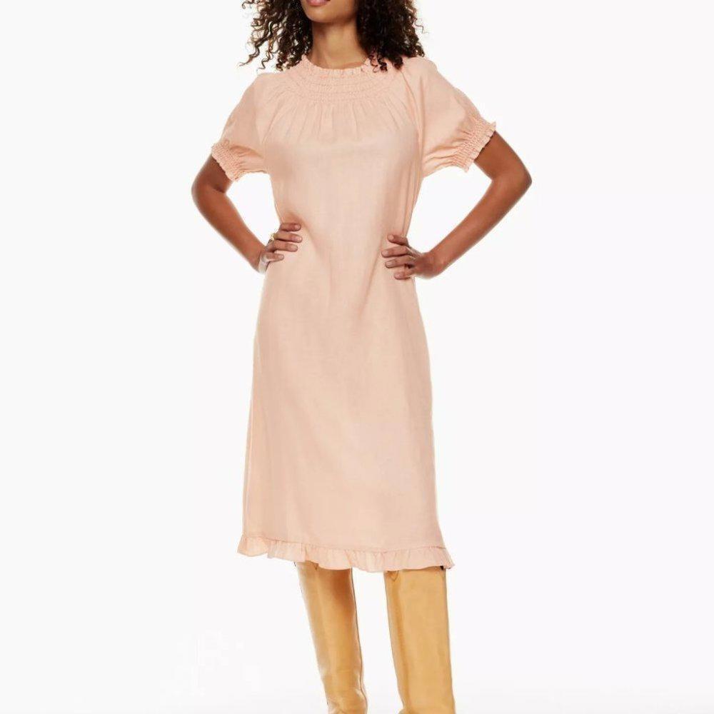 Aritzia Wilfred Prophecy Midi Puff Sleeve Linen Dress - Coral Blush